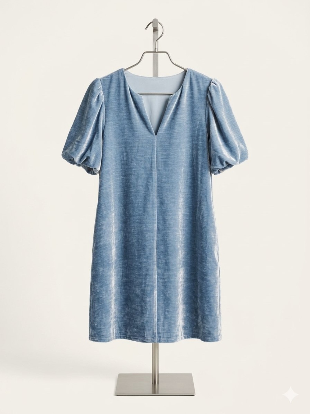 LOVELO/ Light Blue Velvet Puff-Sleeve Dress/ NWT / Boutique / 20”-ptp